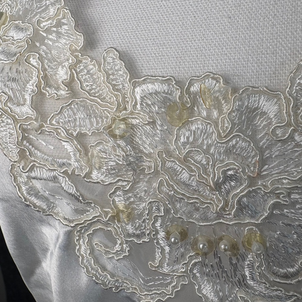 Vintage Dentelle White Satin Lace Slip Dress Nightgown Coquette Fairycore Size S - Picture 3 of 6